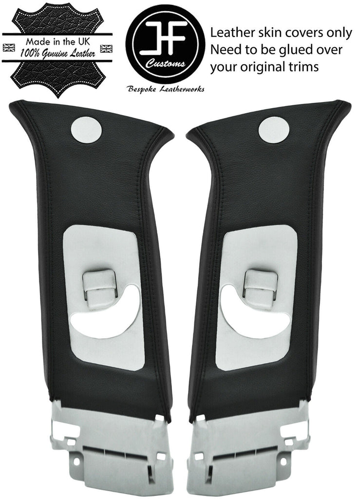 BLACK & BLACK 2X UPPER B PILLAR LEATHER COVERS FITS MITSUBISHI LANCER EVO 10 X