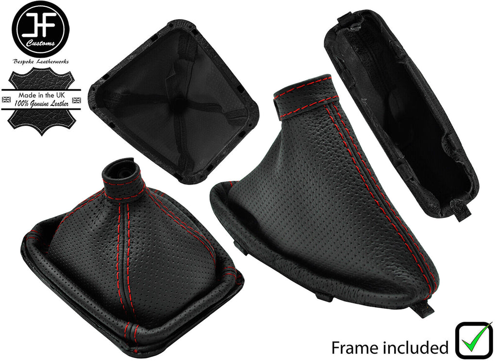 RED STITCH PERFORATED LEATHER GAITER SET+PLASTIC FRAME FOR ALFA ROMEO 159