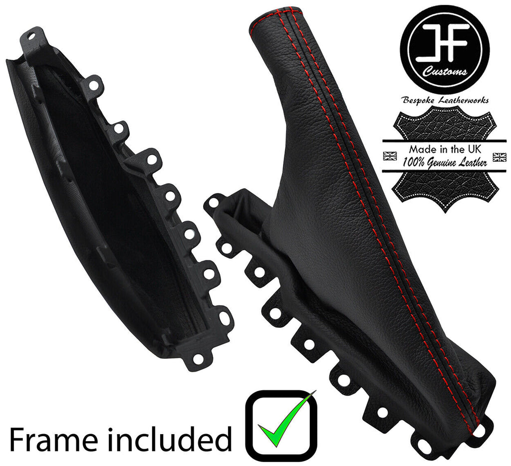 RED STITCH LEATHER HANDBRAKE GAITER+PLASTIC FRAME FOR JAGUAR S-TYPE 1999-2008