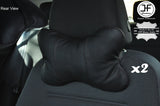 2X BLACK STITCH BLACK LEATHER LUXURY HEADREST PILLOW NECK REST CUSHION PAD