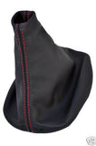 FITS AUDI A3 1996-2000 BLACK REAL LEATHER GEAR GAITER GAITOR RED STITCHING