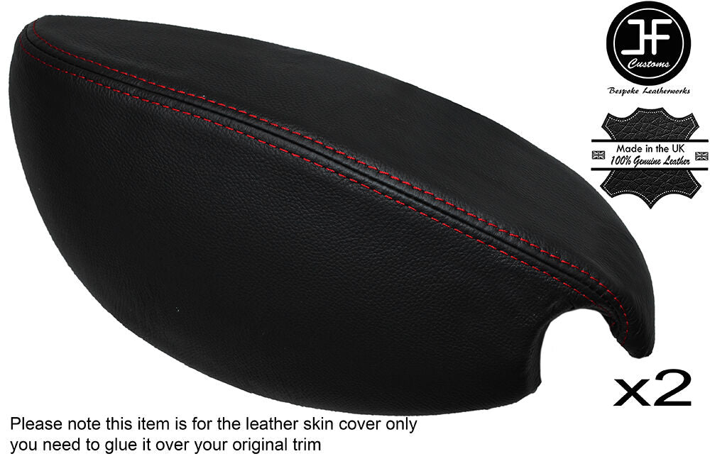 RED STITCH 2X FRONT DOOR ARMREST LEATHER COVERS FITS FIAT DOBLO 2000-2009