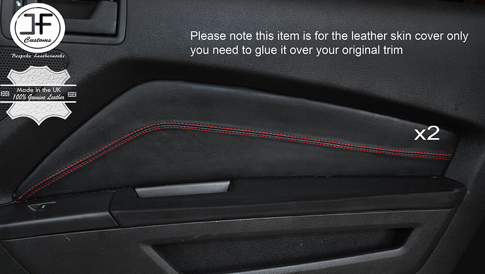 RED STITCH 2X FRONT DOOR CARD TRIM LEATHER COVERS FITS FORD MUSTANG 2010-2014