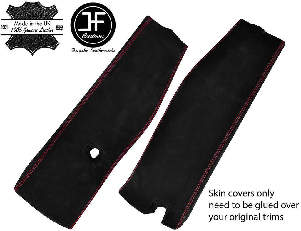 RED STITCHING 2X LOWER B PILLAR SUEDE COVERS FITS VW T5 TRANSPORTER SHUTTLE