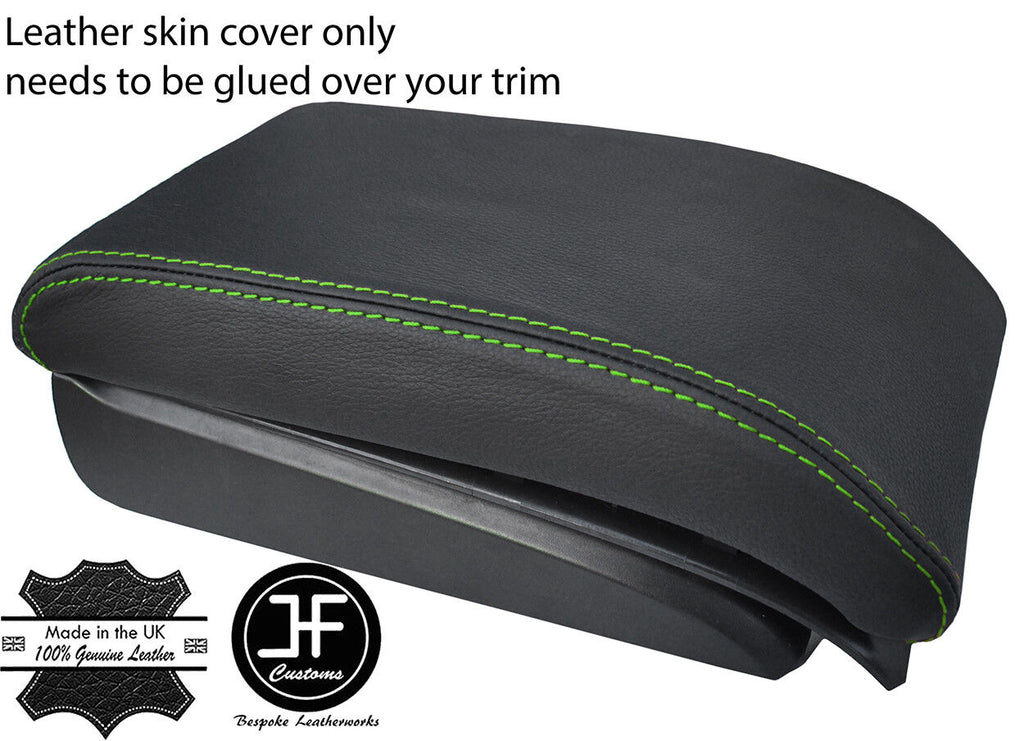 GREEN STITCH TOP GRAIN LEATHER ARMREST COVER FITS VW TOURAN & CADDY MAXI 11-15
