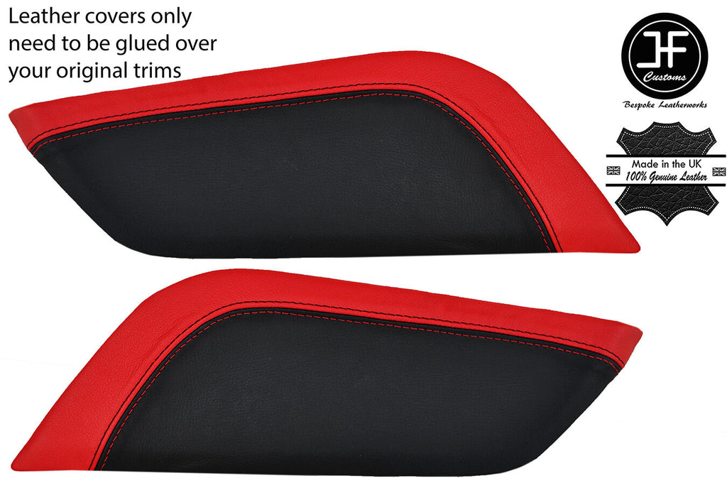 BLACK & RED LEATHER 2X CONSOLE KNEE PADS COVERS FITS FORD MUSTANG 15-17