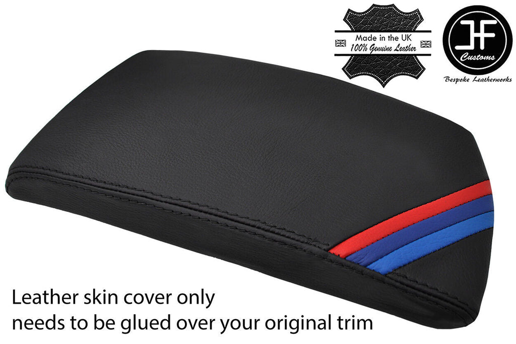 BLACK STITCH TRI STRIPE TOP GRAIN LEATHER LID ARMREST COVER FOR BMW X3 E83 03-10