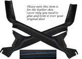 BLUE STITCH 2X A PILLAR LEATHER COVER FITS VW T4 TRANSPORTER CAMPER 1996-2003