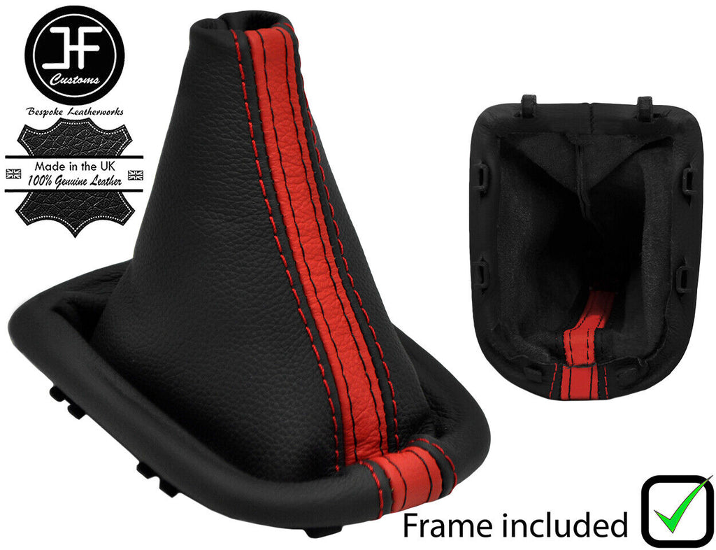 BLACK RED STRIPE LEATHER GEAR GAITER + FRAME FOR PEUGEOT 207 207 CC 06-13