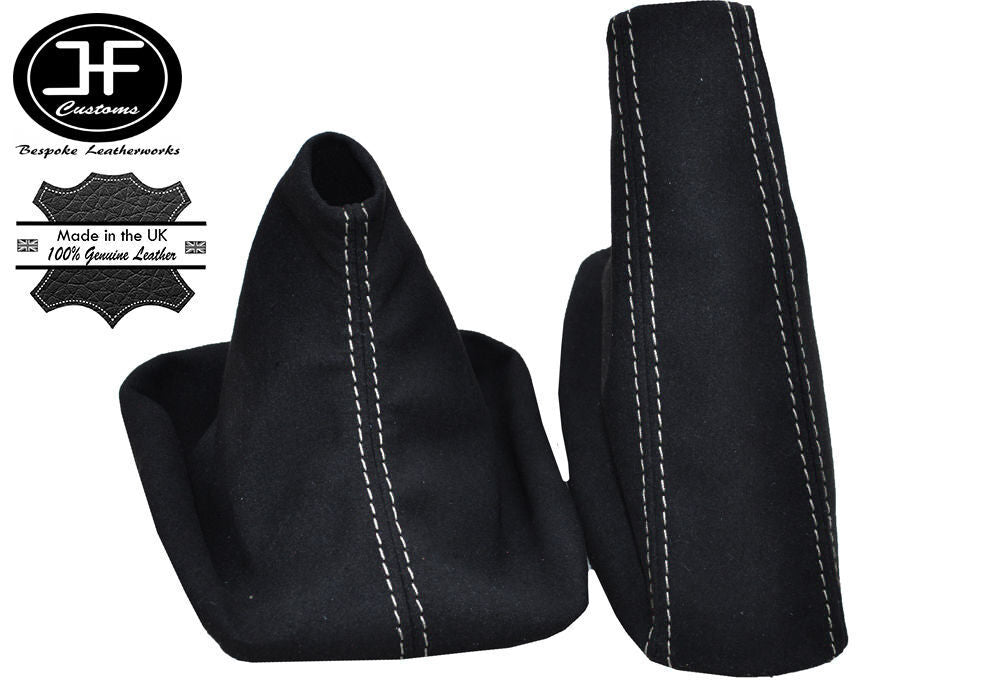 WHITE STITCHING FITS BMW E90 E91 E92 E93 BLACK SUEDE GEAR HANDBRAKE GAITER SET