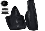 WHITE STITCHING FITS BMW E90 E91 E92 E93 BLACK SUEDE GEAR HANDBRAKE GAITER SET