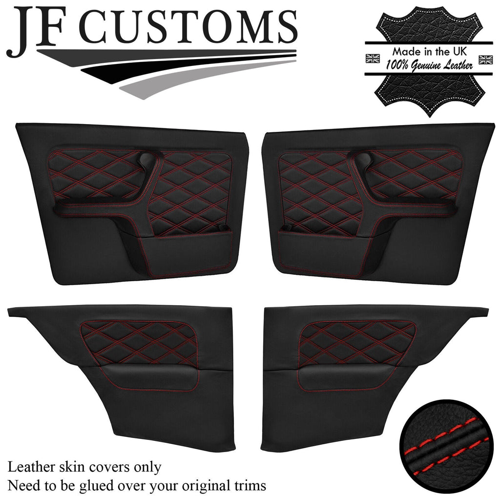 D RED DIAMOND STITCH LEATHER 4X DOOR CARD COVERS FITS BMW E30 COUPE STYLE 3