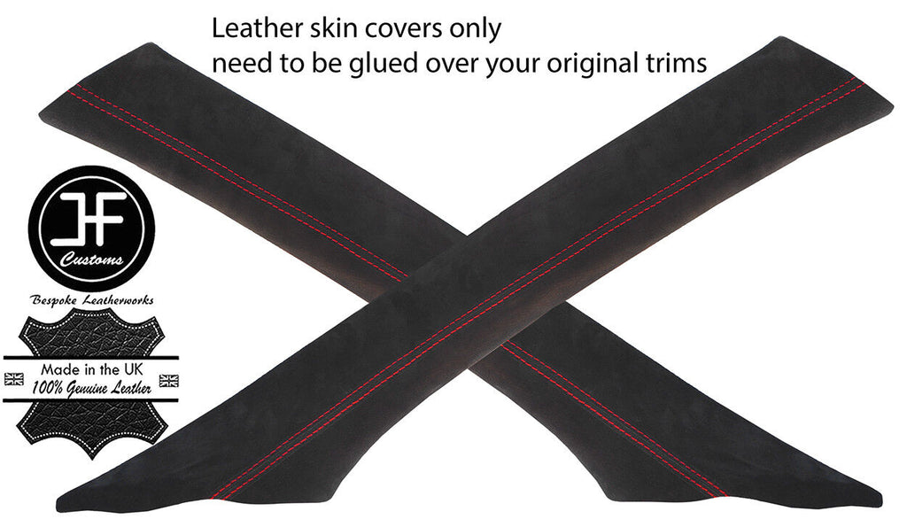 RED STITCHING 2X A PILLAR REAL SUEDE COVERS FOR BMW 7 SERIES E65 E66 01-09