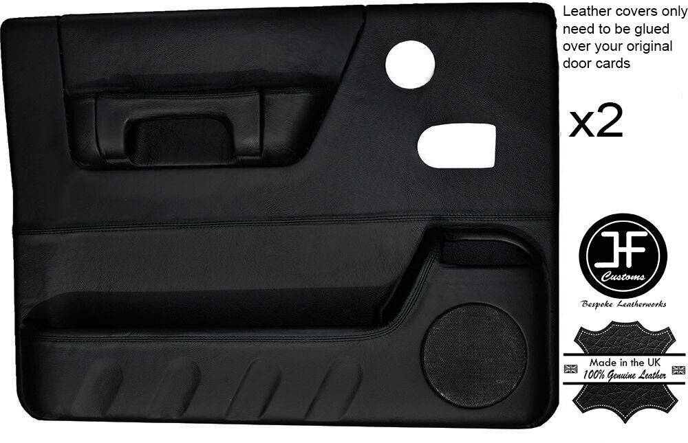 BLACK STITCH 2X FRONT FULL DOOR CARD SKIN COVER FITS LAND ROVER DISCOVERY 96-04