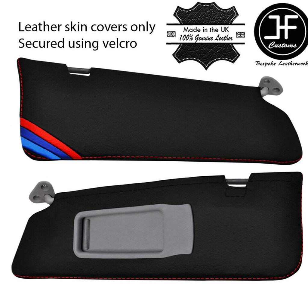 RED STITCH TRI STRIPE 2X SUN VISORS LEATHER COVERS FITS BMW 3 SERIES E90 05-13