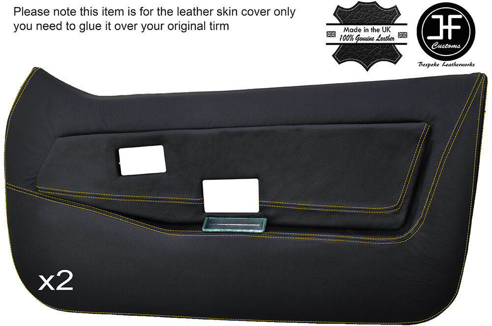 YELLOW STITCH 2X FRONT FULL DOOR CARD LEATHER COVERS FITS LOTUS ELITE ECLAT S1