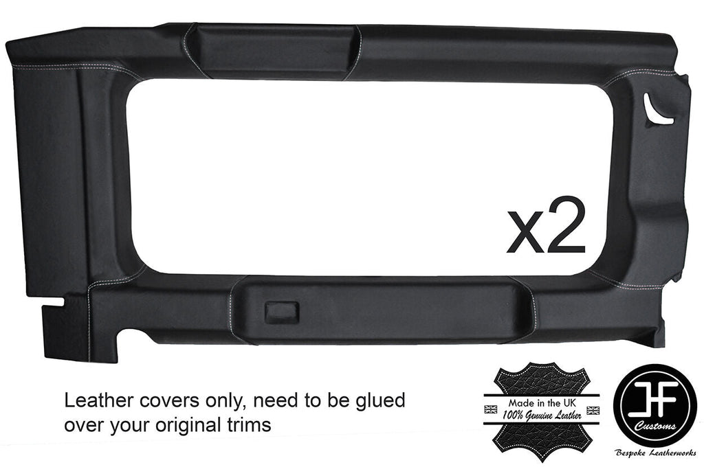 WHITE  STITCH 2X REAR WINDOW PANEL TRIM LEATHER COVERS FOR DEFENDER 90 83-16