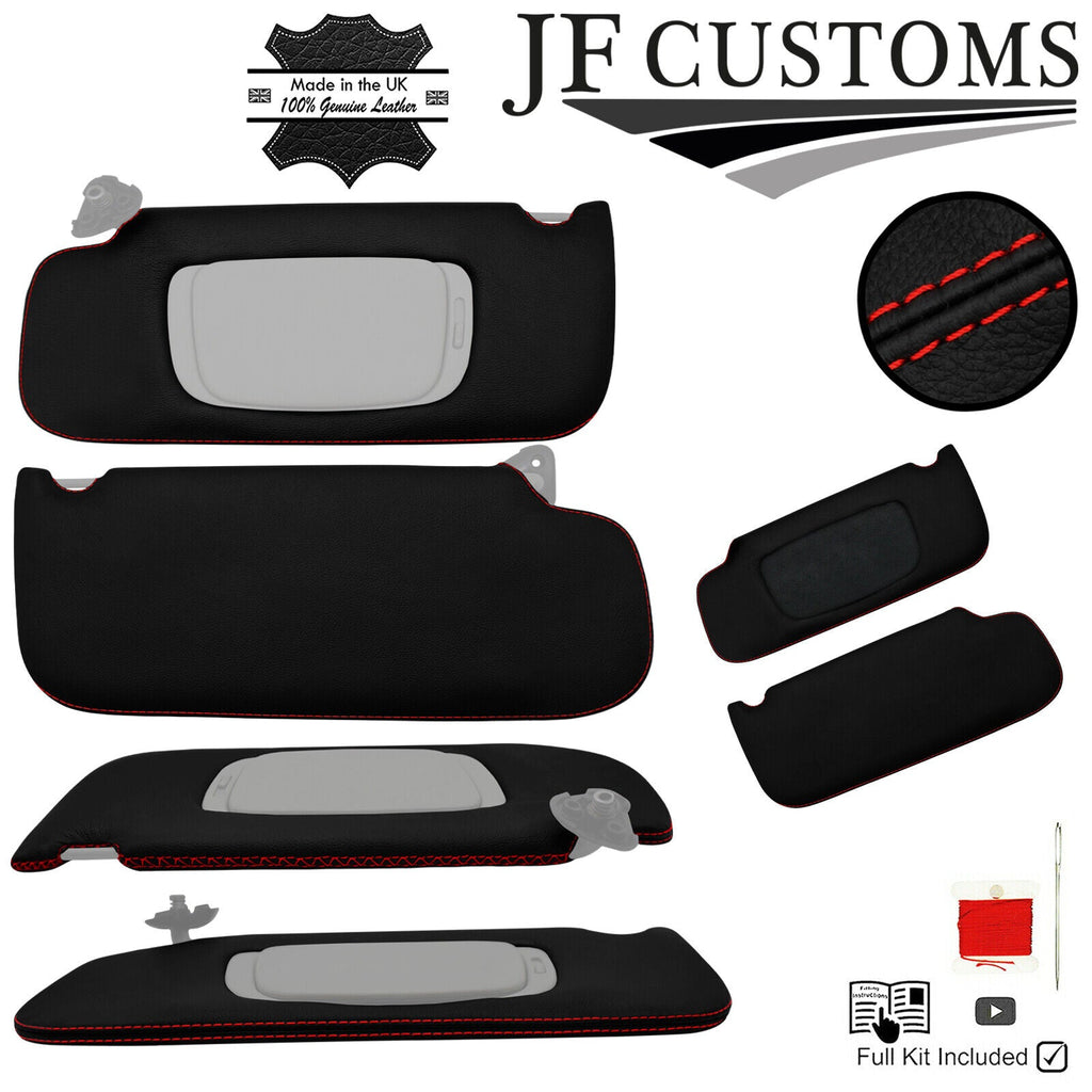 RED CROSS STITCH ITALIAN LEATHER 2X SUN VISOR COVERS FITS JAGUAR S-TYPE 98-01