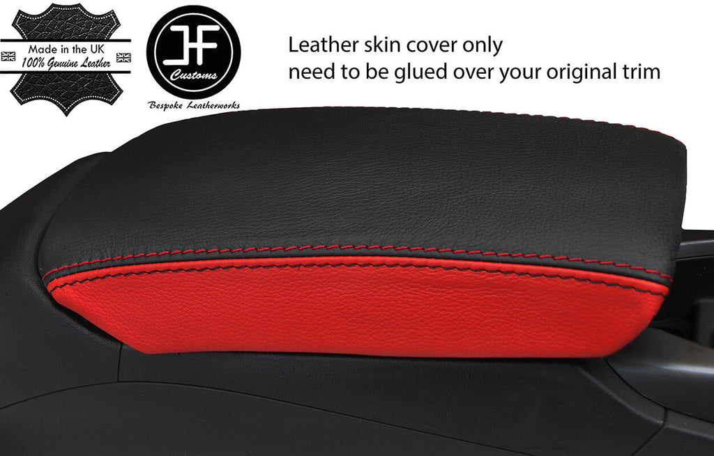 BLACK & RED TOP GRAIN LEATHER ARMREST COVER FITS AUDI TT MK3 2015-2019