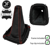 RED STITCH REAL LEATHER GEAR GAITER+FRAME+TOP RING FOR SUBARU FORESTER 98-02