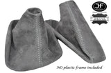 WHITE STITCH MANUAL GRAPHITE SUEDE GEAR HANDBRAKE GAITER FOR BMW E34 1988-1995