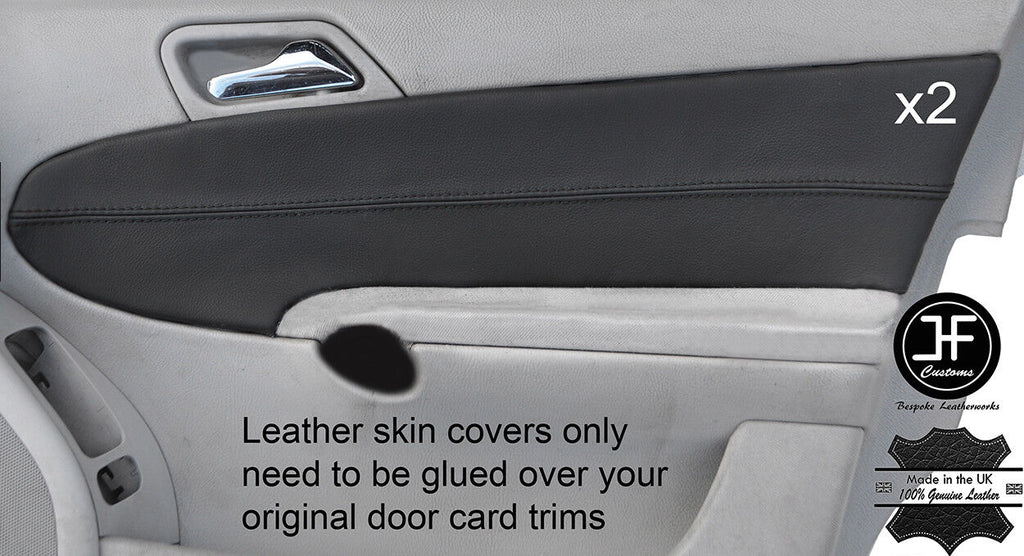 BLACK STITCH 2X FRONT DOOR CARD LEATHER COVERS FITS MERCEDES C CLASS W203 01-07