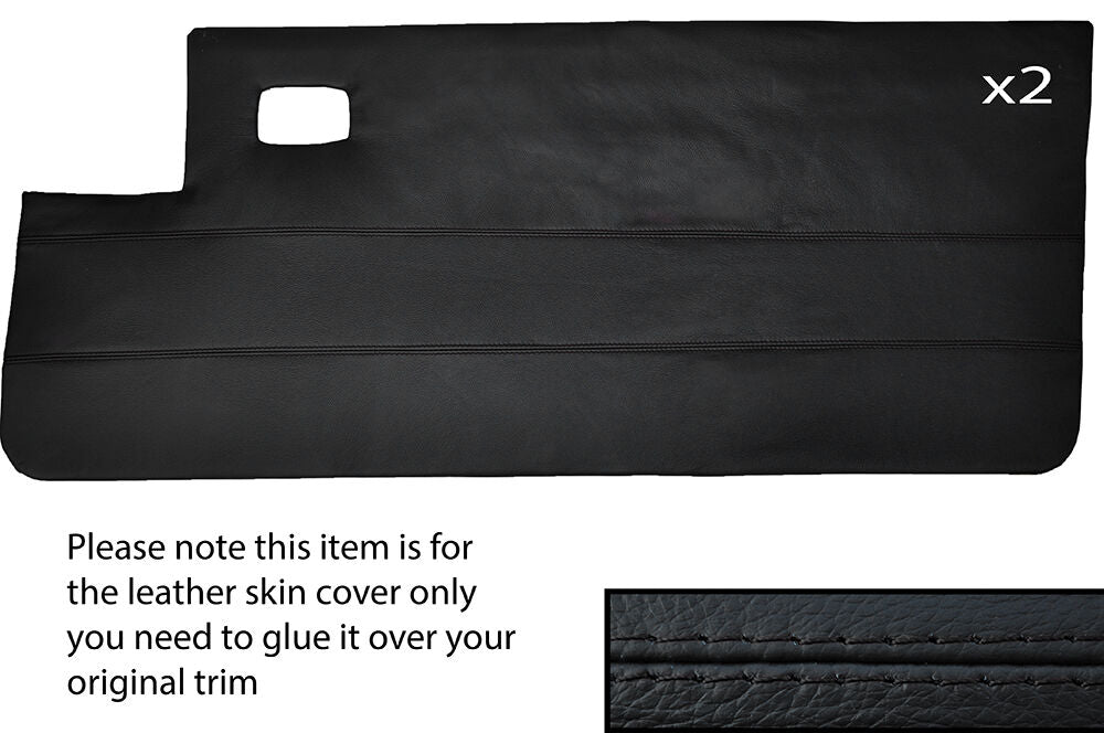 BLACK STITCH 2X FULL DOOR CARD LEATHER SKIN COVER FITS PEUGEOT 205 CJ CABRIO