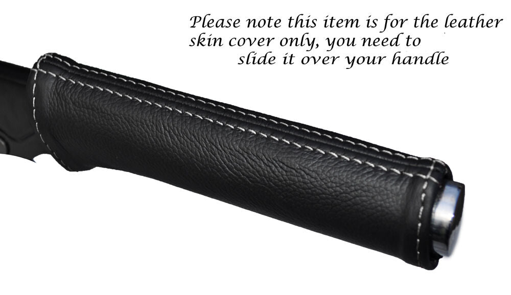 WHITE STITCH HANDBRAKE HANDLE LEATHER SKIN COVER FITS PEUGEOT 208 2012-2015