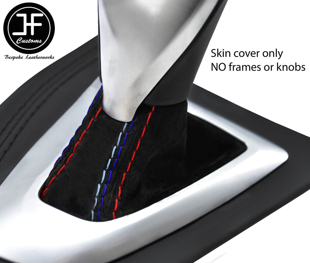 BLACK & TRI SUEDE STITCH AUTOMATIC GEAR GAITER FOR BMW 2 SERIES F22 F23 2013-19