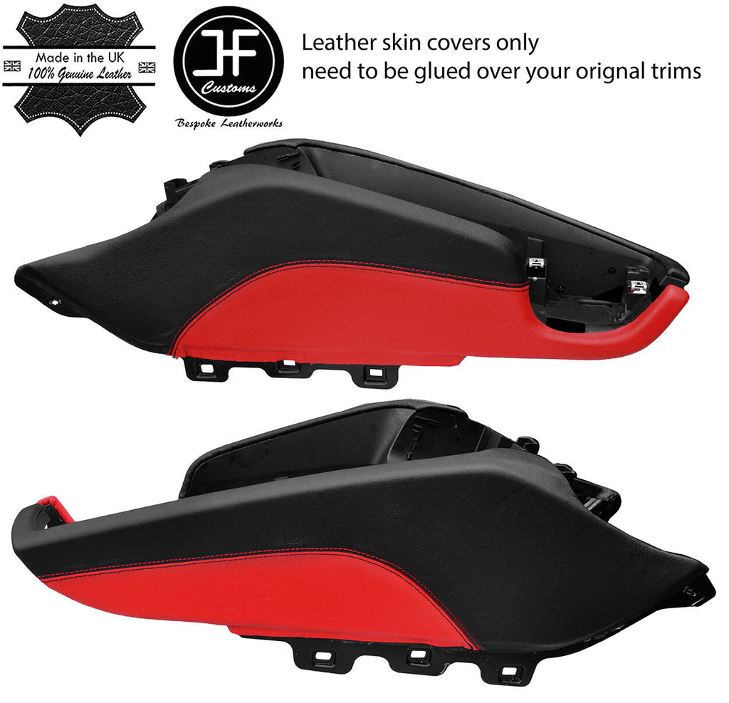 BLACK & RED CENTRE CONSOLE TRIM REAL LEATHER COVERS FITS AUDI TT MK2 06-14