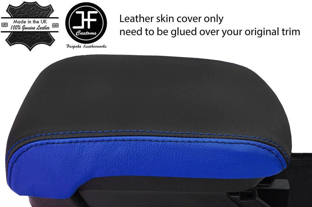 BLACK & BLUE 2 TONE ARMREST LID  LEATHER COVER FOR MITSUBISHI EVO 10 X 08-16