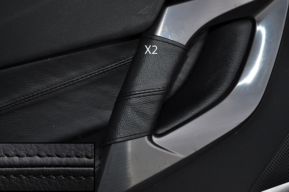 BLACK STITCH 2X FRONT DOOR HANDLE LEATHER SKIN COVERS FITS CITROEN DS5 11-15