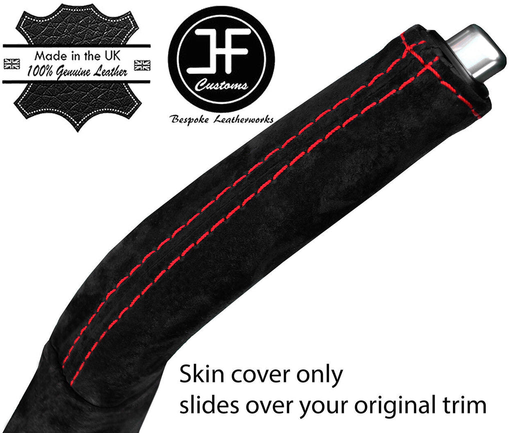 RED  STITCH REAL SUEDE HANDBRAKE HANDLE COVER FITS VOLVO V40 2012-2018