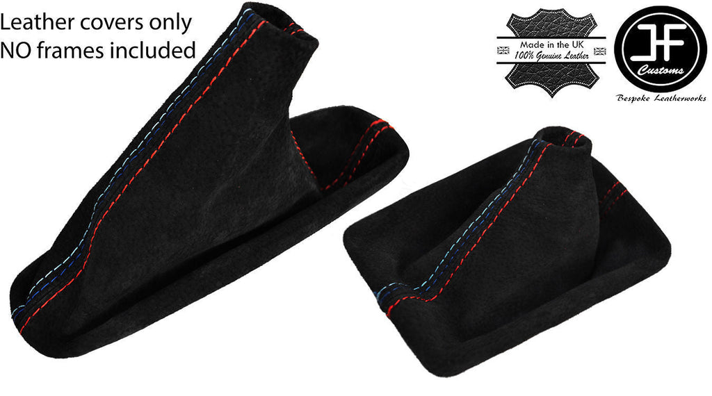 RED & TRI STITCH FOR BMW 3 SERIES E46 99-05 AUTOMATIC GEAR-HANDBRAKE SET SUEDE