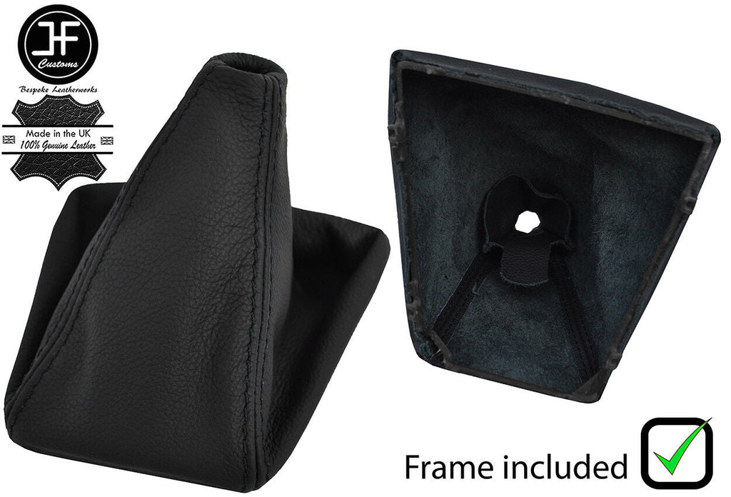 BLACK STITCH REAL LEATHER GEAR GAITER + PLASTIC FRAME FOR BMW X3 E83 03-10