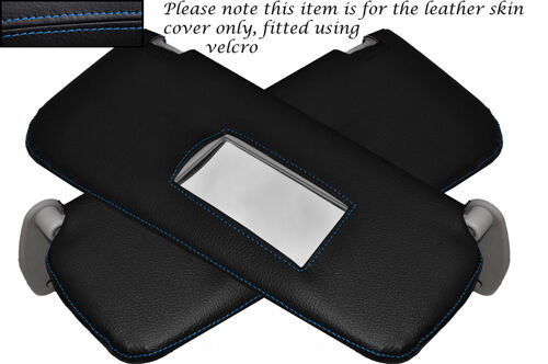 BLUE STITCHING 2X SUN VISORS LEATHER SKIN COVERS FITS FIAT PUNTO MK2 1999-2004