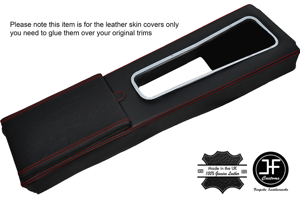 RED STITCH CENTRE CONSOLE & ARMREST LEATHER COVERS FITS JENSEN HEALEY 72-75