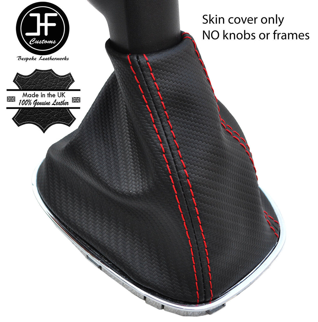 RED STITCH CARBON FIBER VINYL MANUAL GEAR GAITER FOR VAUXHALL CORSA D 06-14