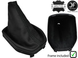 BLACK STITCH LEATHER GEAR GAITER+PLASTIC FRAME FOR FORD TRANSIT COURIER 14-20
