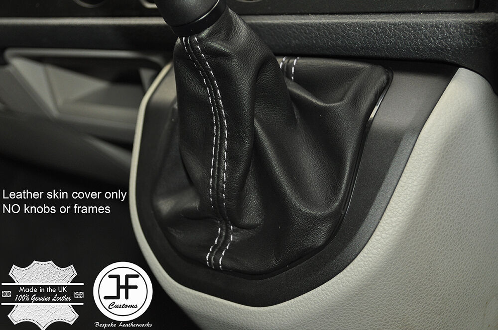 GREY  STITCHING MANUAL LEATHER GEAR GAITER FITS VW T6 TRANSPORTER 2016-2017+