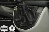 GREY  STITCHING MANUAL LEATHER GEAR GAITER FITS VW T6 TRANSPORTER 2016-2017+