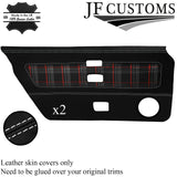 WHITE STITCH LEATHER+RED TARTAN 2X DOOR CARD COVER FOR TRIUMPH TR8 78-81 JF2