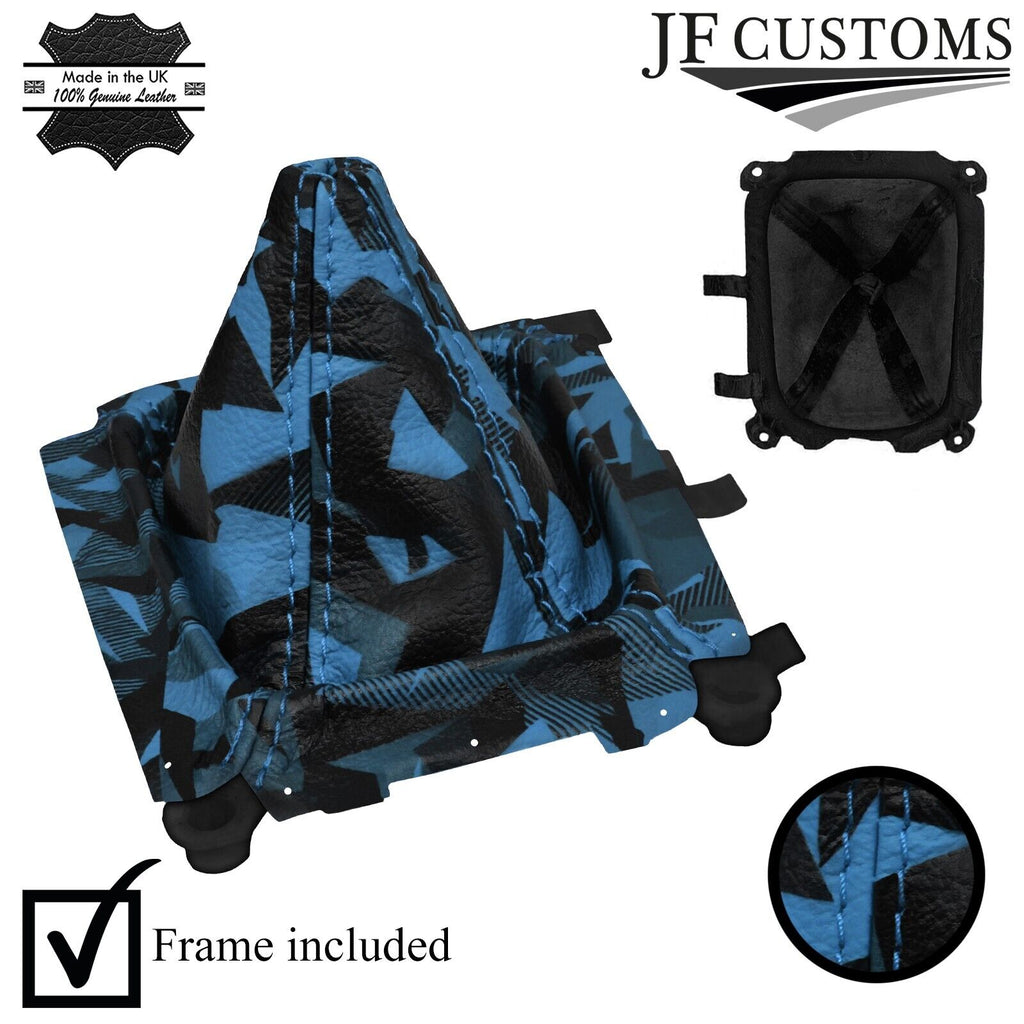 FOR MAZDA MX5 MK1 MIATA NA L BLUE STITCH UV PRINTED LEATHER GEAR GAITER + FRAME