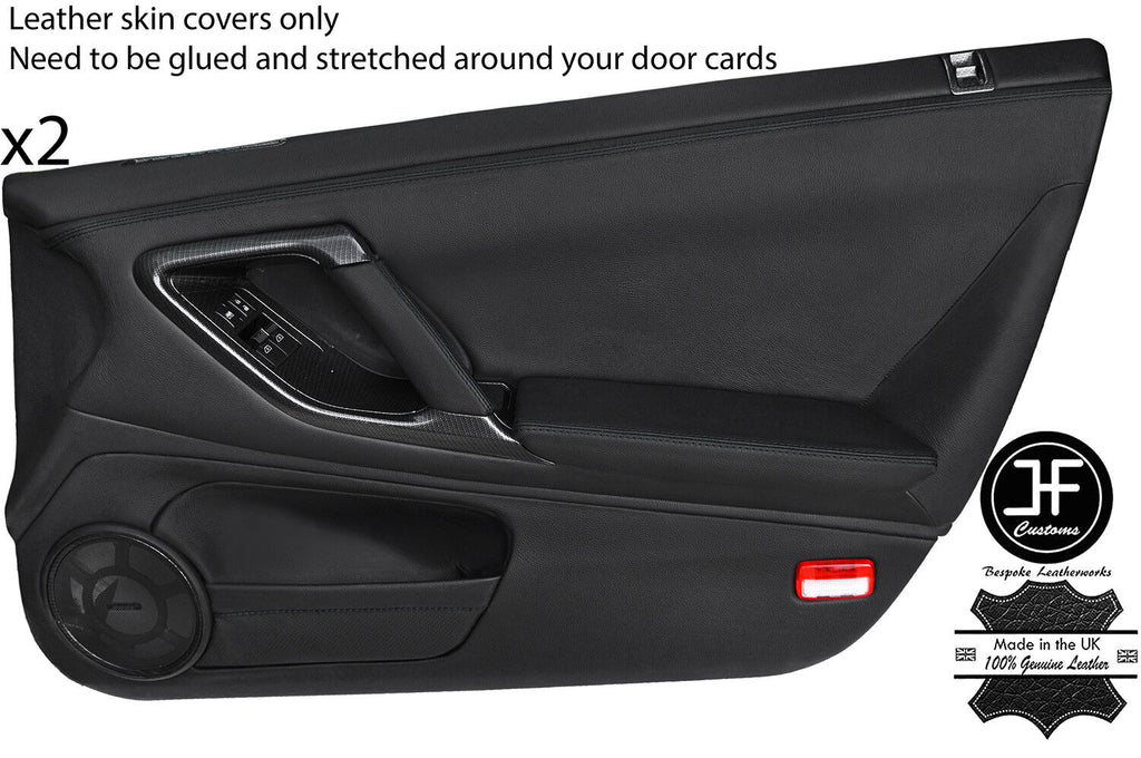 BLACK STITCH 2X FULL DOOR CARD LEATHER COVERS FITS NISSAN GT-R GTR R35 09-17