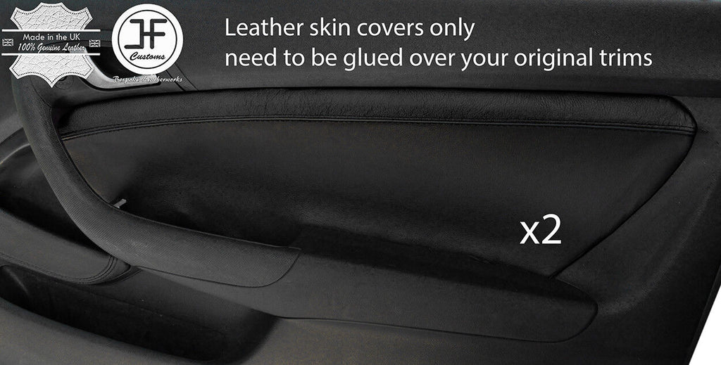 BLACK & BLACK 2X DOOR CARD TRIM REAL LEATHER COVERS FITS HONDA INTEGRA DC5 02-06