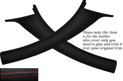 RED STITCH FITS CITROEN C3 2002-2010 2X WINDSCREEN PILLAR LEATHER COVERS ONLY