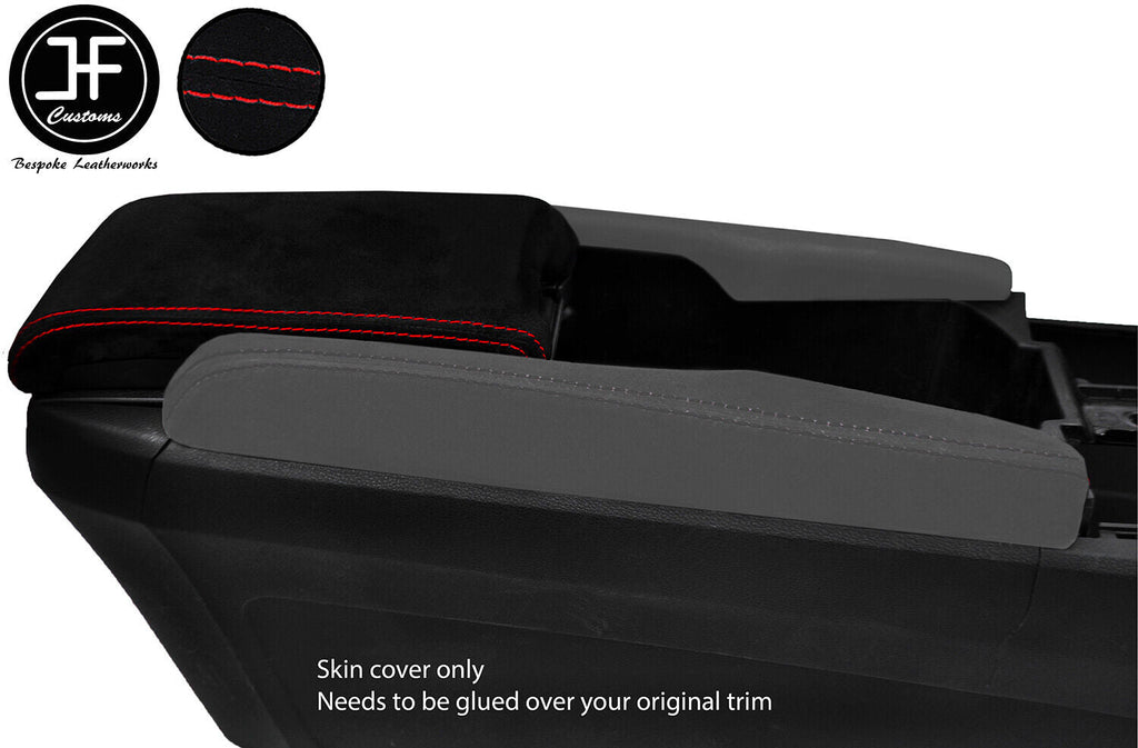 RED STITCHING SUEDE ARMREST LID COVER FOR HONDA CIVIC MK10 2017-2019 CUSTOM NEW