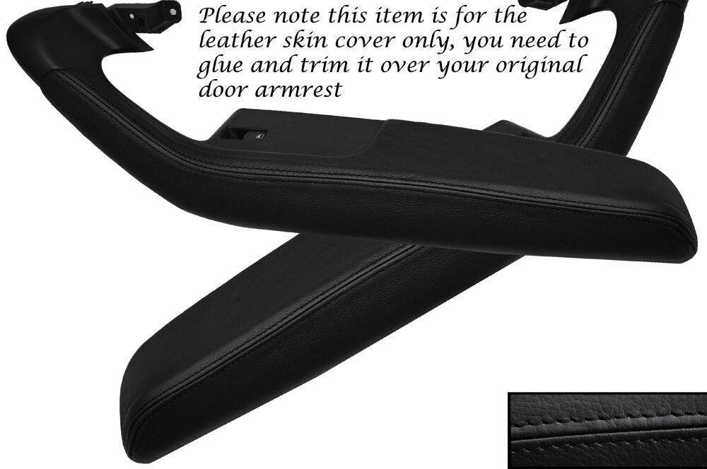 BLACK STITCH 2X FRONT DOOR HANDLE ARMREST SKIN COVERS FITS AUDI A6 C6 2005-2011