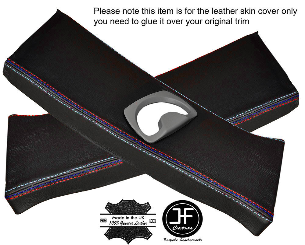 BLACK LEATHER TRI STITCH 2X UPPER B PILLAR COVERS FITS BMW E90 E91 05-12