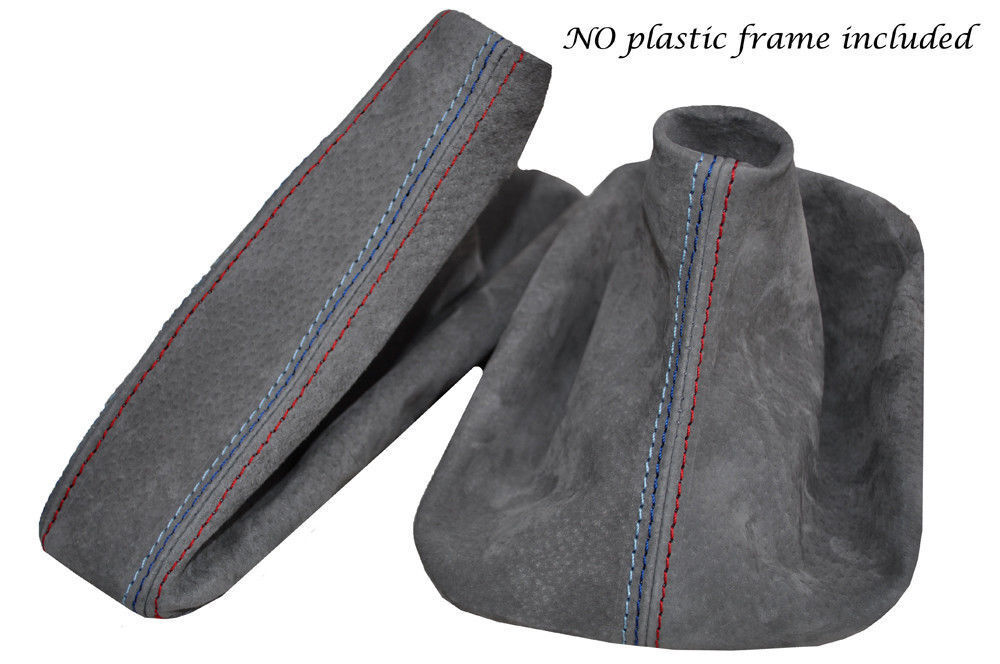 FITS BMW E30 PU SUEDE GREY GEAR SHIFT STICK & HANDBRAKE GAITER TRI STITCHING